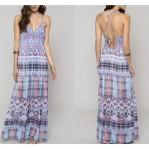 Anna Sui X O'Neill Maxi Dress Womens Med Purple Cloud Burst Chiffon Beachy Boho